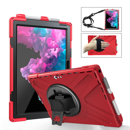 For Microsoft Surface Pro 7 6 5 4 [X-Shape] PC + TPU Combo Case / 360 Degree Swivel Kickstand / Hand Strap and Shoulder Strap