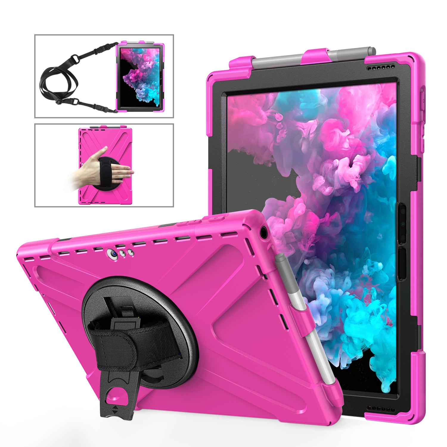 For Microsoft Surface Pro 7 6 5 4 [X-Shape] PC + TPU Combo Case / 360 Degree Swivel Kickstand / Hand Strap and Shoulder Strap