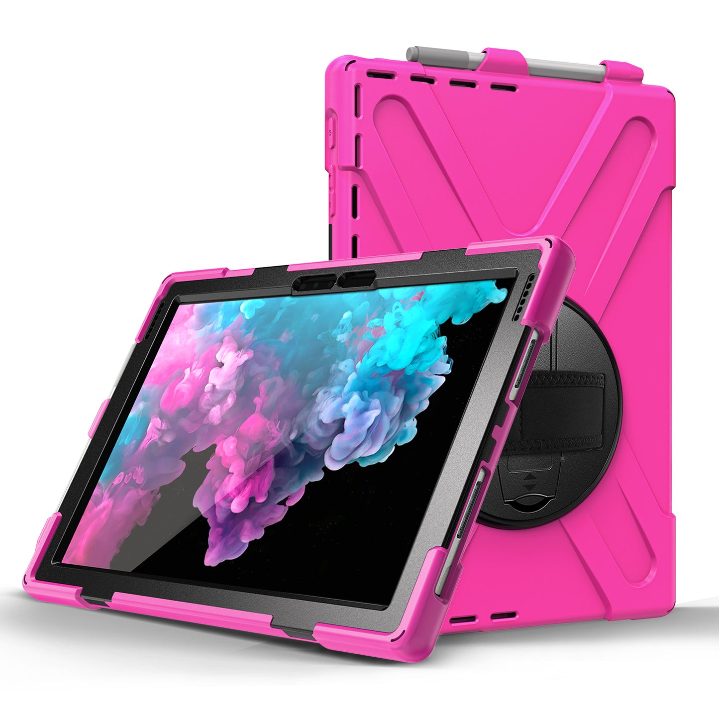 For Microsoft Surface Pro 7 6 5 4 [X-Shape] PC + TPU Combo Case / 360 Degree Swivel Kickstand / Hand Strap and Shoulder Strap