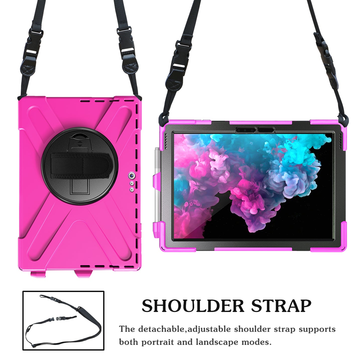 For Microsoft Surface Pro 7 6 5 4 [X-Shape] PC + TPU Combo Case / 360 Degree Swivel Kickstand / Hand Strap and Shoulder Strap