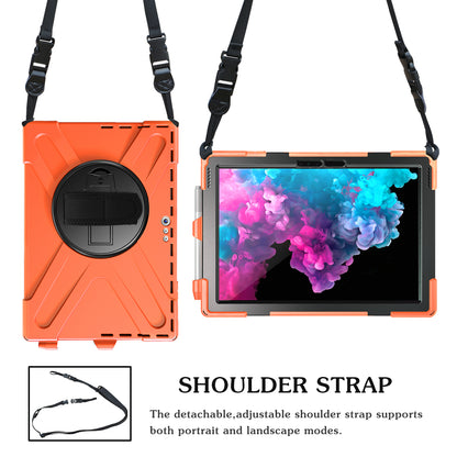 For Microsoft Surface Pro 7 6 5 4 [X-Shape] PC + TPU Combo Case / 360 Degree Swivel Kickstand / Hand Strap and Shoulder Strap