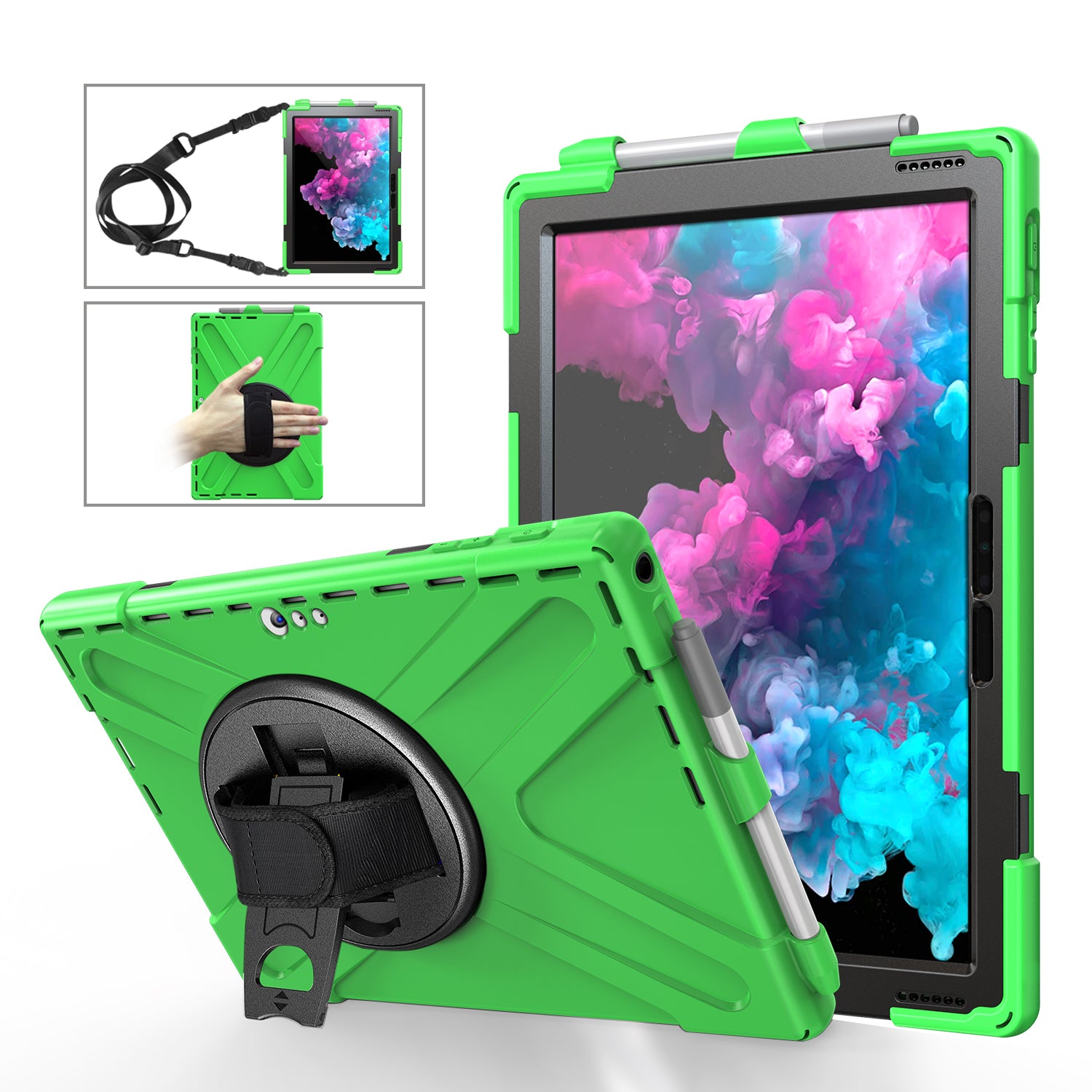 For Microsoft Surface Pro 7 6 5 4 [X-Shape] PC + TPU Combo Case / 360 Degree Swivel Kickstand / Hand Strap and Shoulder Strap