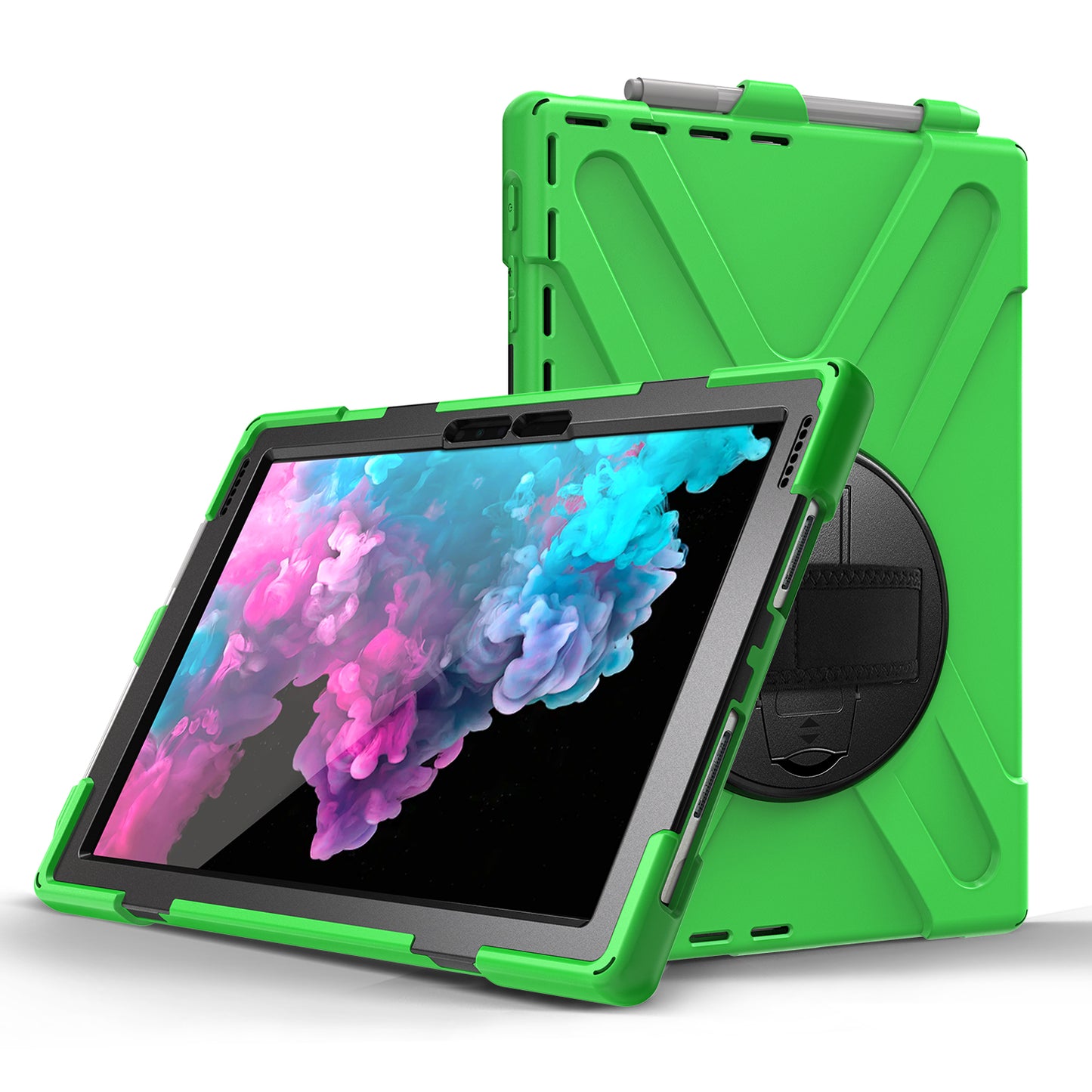 For Microsoft Surface Pro 7 6 5 4 [X-Shape] PC + TPU Combo Case / 360 Degree Swivel Kickstand / Hand Strap and Shoulder Strap