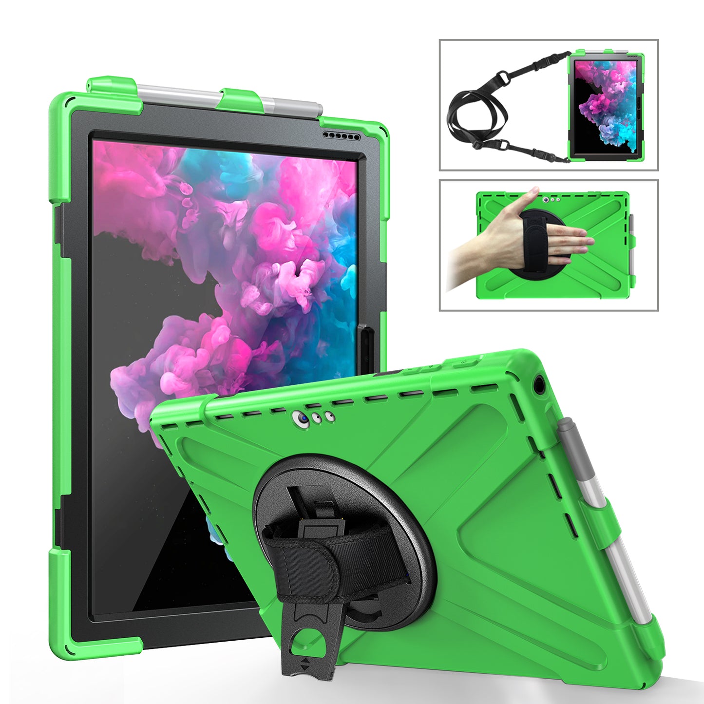 For Microsoft Surface Pro 7 6 5 4 [X-Shape] PC + TPU Combo Case / 360 Degree Swivel Kickstand / Hand Strap and Shoulder Strap