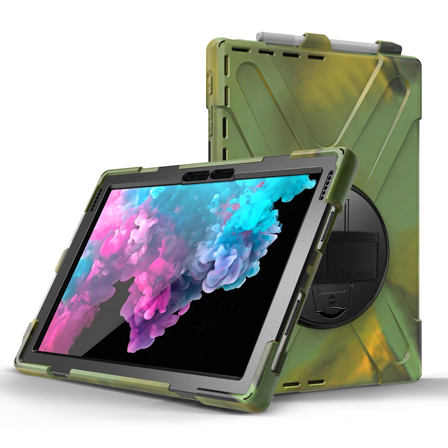 For Microsoft Surface Pro 7 6 5 4 [X-Shape] PC + TPU Combo Case / 360 Degree Swivel Kickstand / Hand Strap and Shoulder Strap