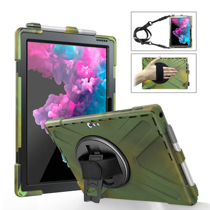 For Microsoft Surface Pro 7 6 5 4 [X-Shape] PC + TPU Combo Case / 360 Degree Swivel Kickstand / Hand Strap and Shoulder Strap