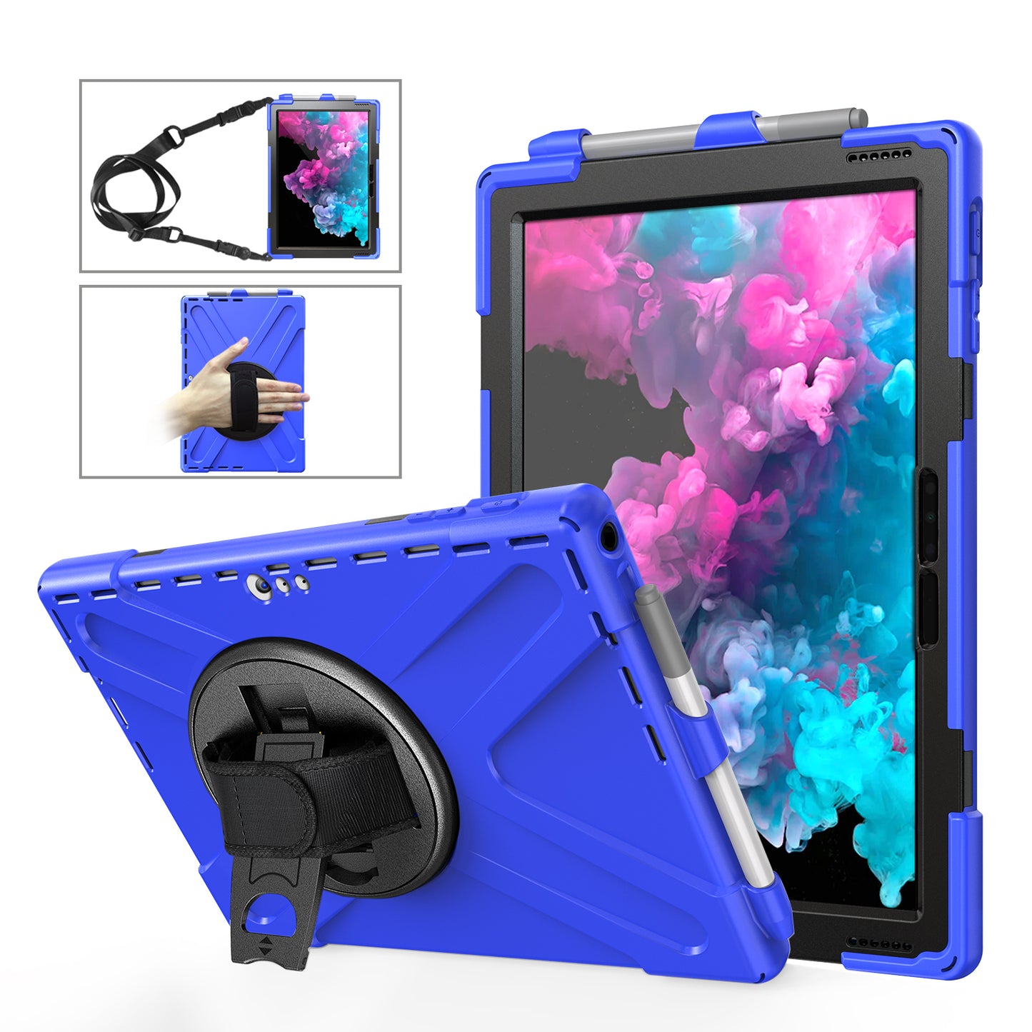 For Microsoft Surface Pro 7 6 5 4 [X-Shape] PC + TPU Combo Case / 360 Degree Swivel Kickstand / Hand Strap and Shoulder Strap