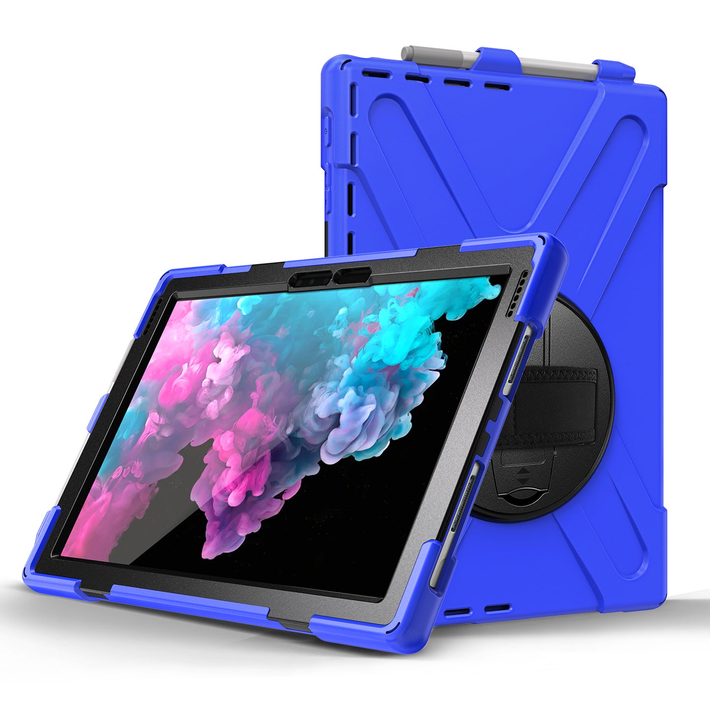 For Microsoft Surface Pro 7 6 5 4 [X-Shape] PC + TPU Combo Case / 360 Degree Swivel Kickstand / Hand Strap and Shoulder Strap