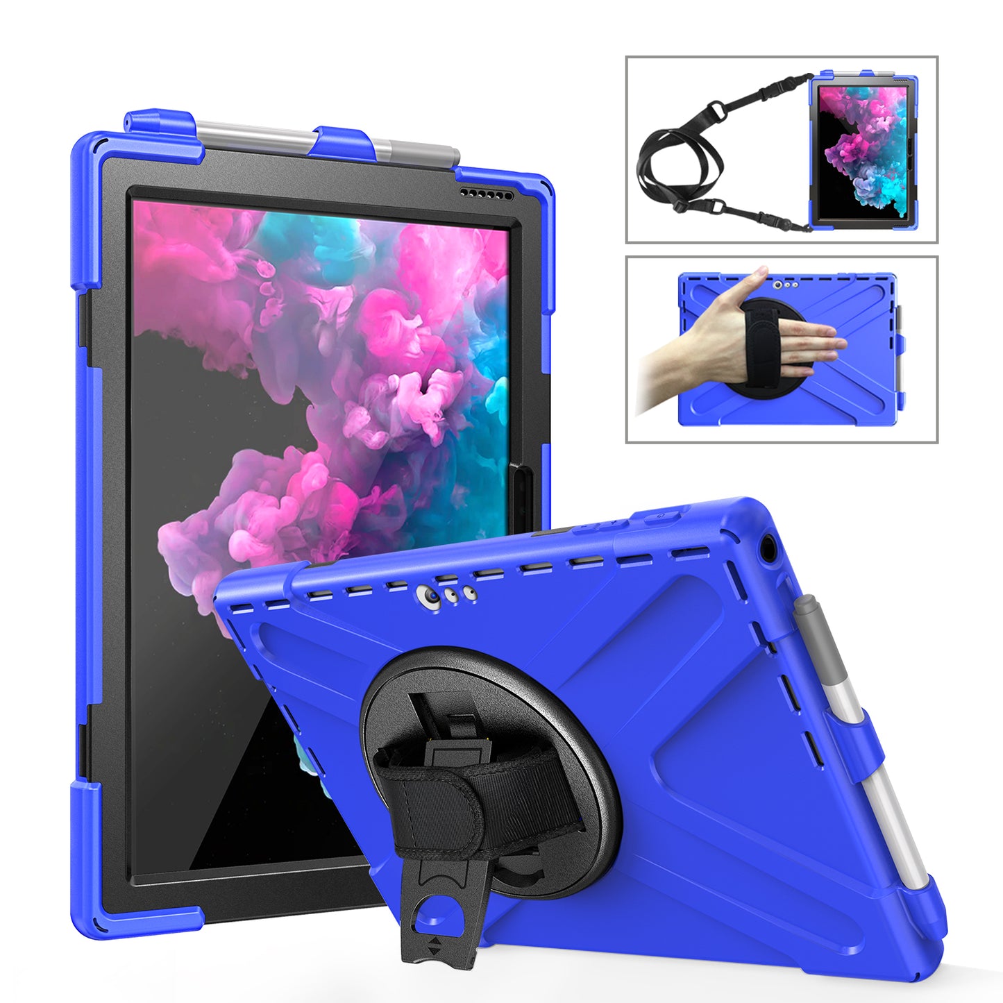 For Microsoft Surface Pro 7 6 5 4 [X-Shape] PC + TPU Combo Case / 360 Degree Swivel Kickstand / Hand Strap and Shoulder Strap