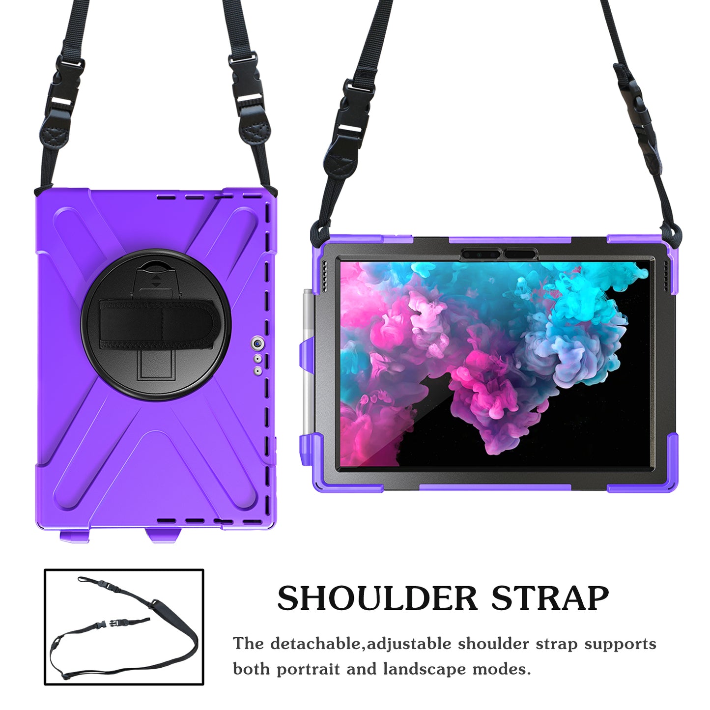 For Microsoft Surface Pro 7 6 5 4 [X-Shape] PC + TPU Combo Case / 360 Degree Swivel Kickstand / Hand Strap and Shoulder Strap