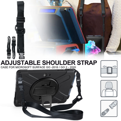 [Built-in Hand Holder Strap] 360Â° Swivel PC + Silicone Combo Kickstand Tablet Shell with Shoulder Strap for Microsoft Surface Go/Go 2/Go 3