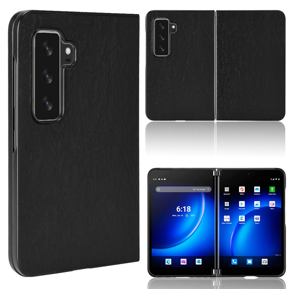 For Microsoft Surface Duo 2 Textured Surface Well-protected PU Leather Coated Hard PC Phone Case