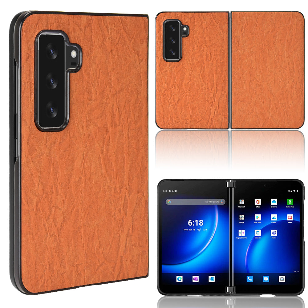 For Microsoft Surface Duo 2 Textured Surface Well-protected PU Leather Coated Hard PC Phone Case