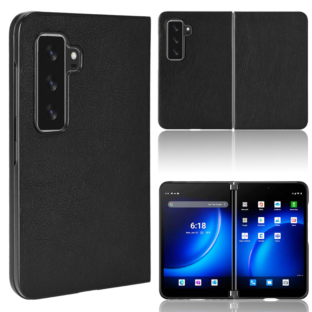 For Microsoft Surface Duo 2 Retro Style PU Leather Coated PC Case Protective Phone Shell