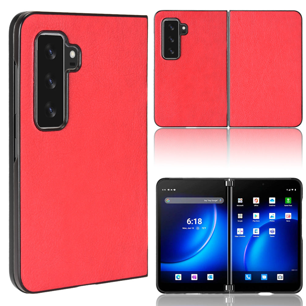 For Microsoft Surface Duo 2 Retro Style PU Leather Coated PC Case Protective Phone Shell