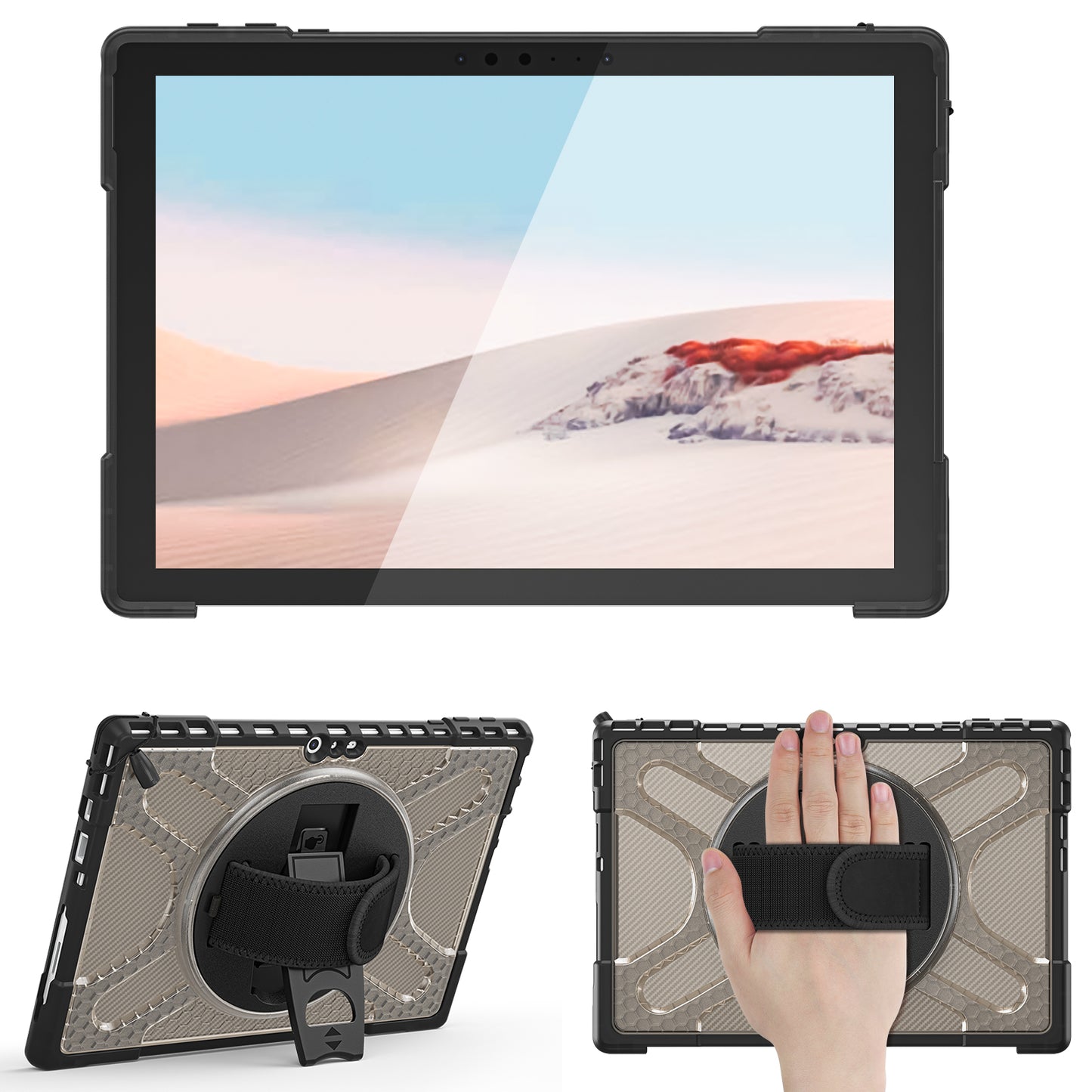 For Microsoft Surface Pro 4/5/6/7/7+ Kickstand Tablet Case Hybrid 2-in-1 Hard PC + TPU Dual Layer Shockproof Cover with Hand Strap