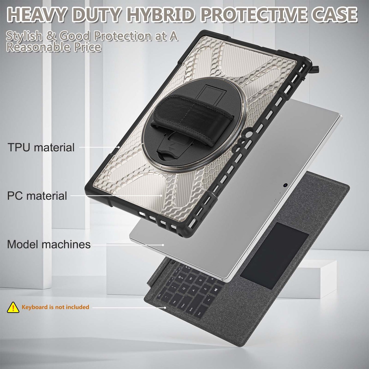 For Microsoft Surface Pro 4/5/6/7/7+ Kickstand Tablet Case Hybrid 2-in-1 Hard PC + TPU Dual Layer Shockproof Cover with Hand Strap