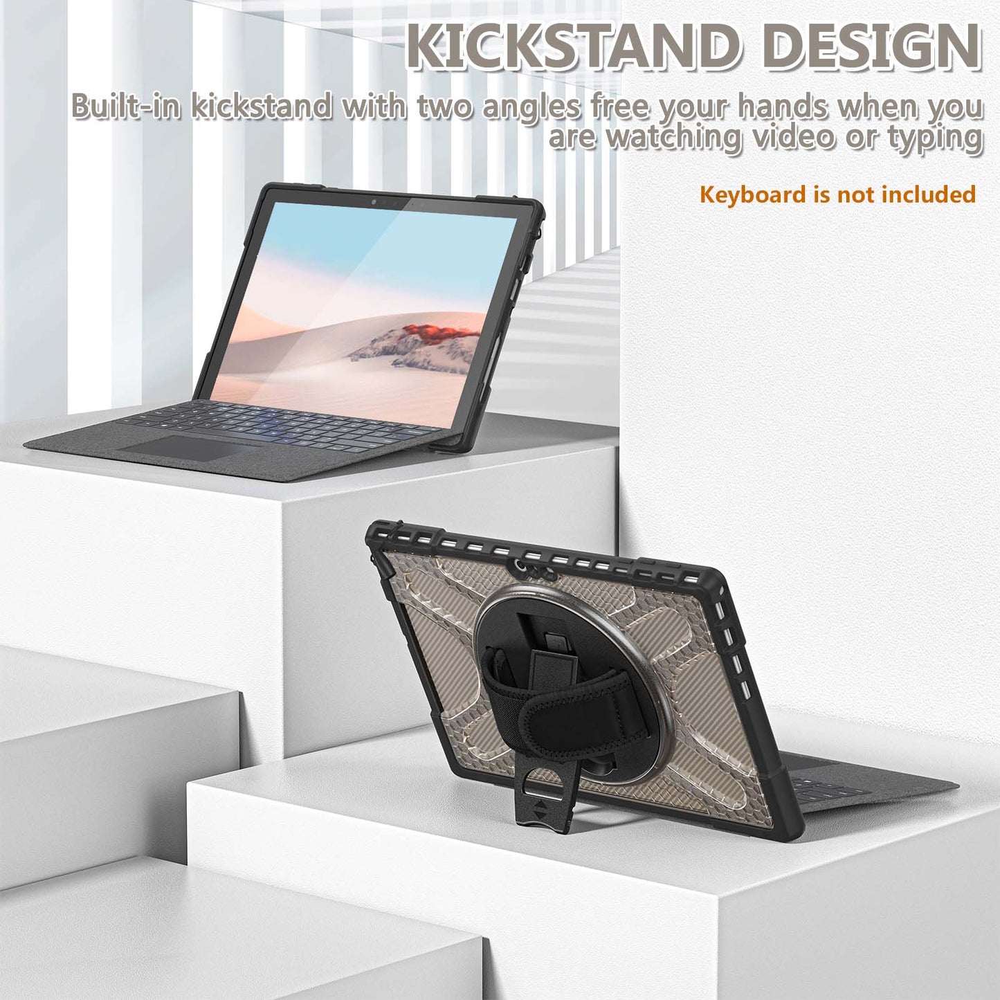 For Microsoft Surface Pro 4/5/6/7/7+ Kickstand Tablet Case Hybrid 2-in-1 Hard PC + TPU Dual Layer Shockproof Cover with Hand Strap