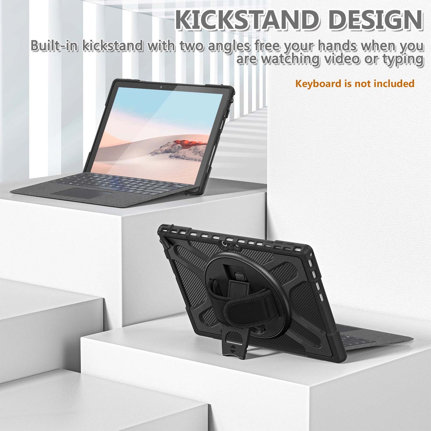 For Microsoft Surface Pro 4/5/6/7/7+ Kickstand Tablet Case Hybrid 2-in-1 Hard PC + TPU Dual Layer Shockproof Cover with Hand Strap