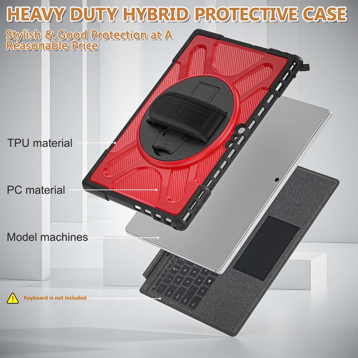 For Microsoft Surface Pro 4/5/6/7/7+ Kickstand Tablet Case Hybrid 2-in-1 Hard PC + TPU Dual Layer Shockproof Cover with Hand Strap