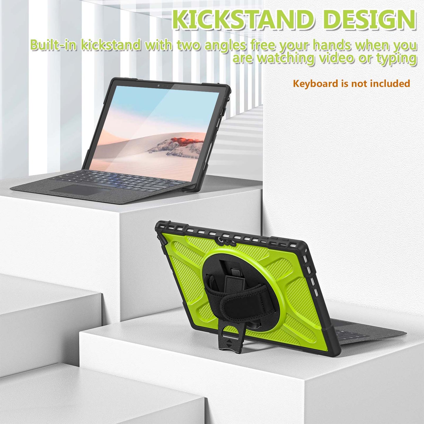 For Microsoft Surface Pro 4/5/6/7/7+ Kickstand Tablet Case Hybrid 2-in-1 Hard PC + TPU Dual Layer Shockproof Cover with Hand Strap