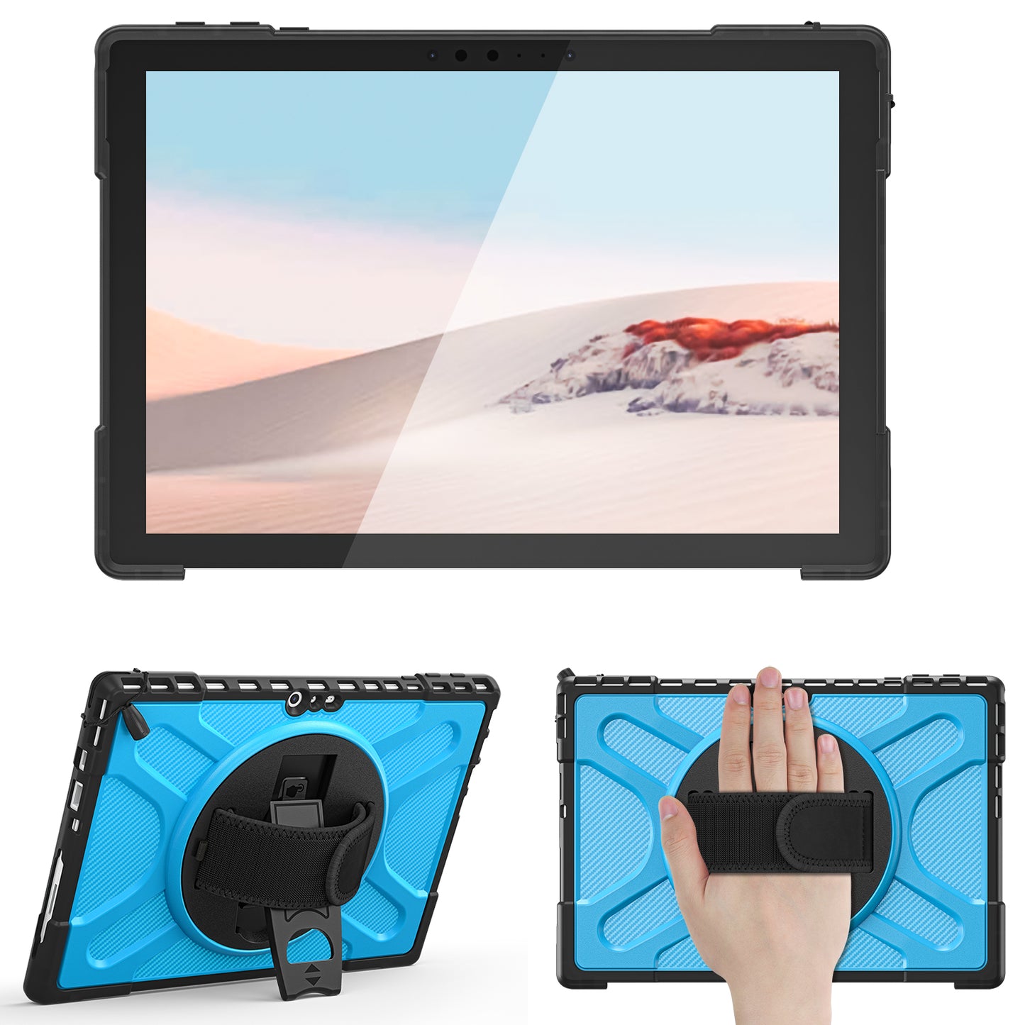 For Microsoft Surface Pro 4/5/6/7/7+ Kickstand Tablet Case Hybrid 2-in-1 Hard PC + TPU Dual Layer Shockproof Cover with Hand Strap