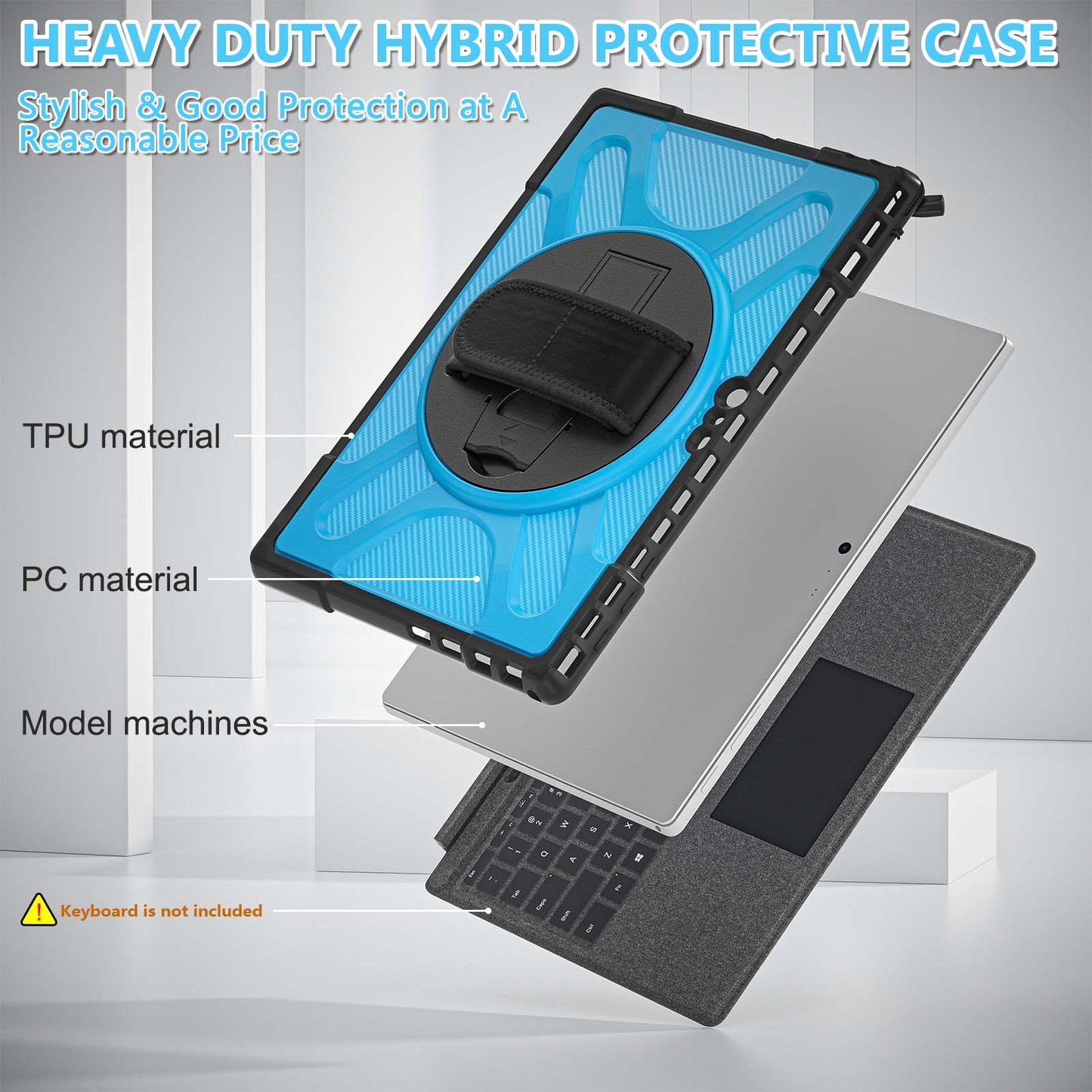 For Microsoft Surface Pro 4/5/6/7/7+ Kickstand Tablet Case Hybrid 2-in-1 Hard PC + TPU Dual Layer Shockproof Cover with Hand Strap