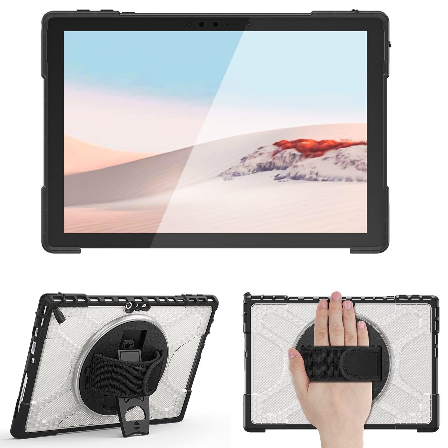 For Microsoft Surface Pro 4/5/6/7/7+ Kickstand Tablet Case Hybrid 2-in-1 Hard PC + TPU Dual Layer Shockproof Cover with Hand Strap