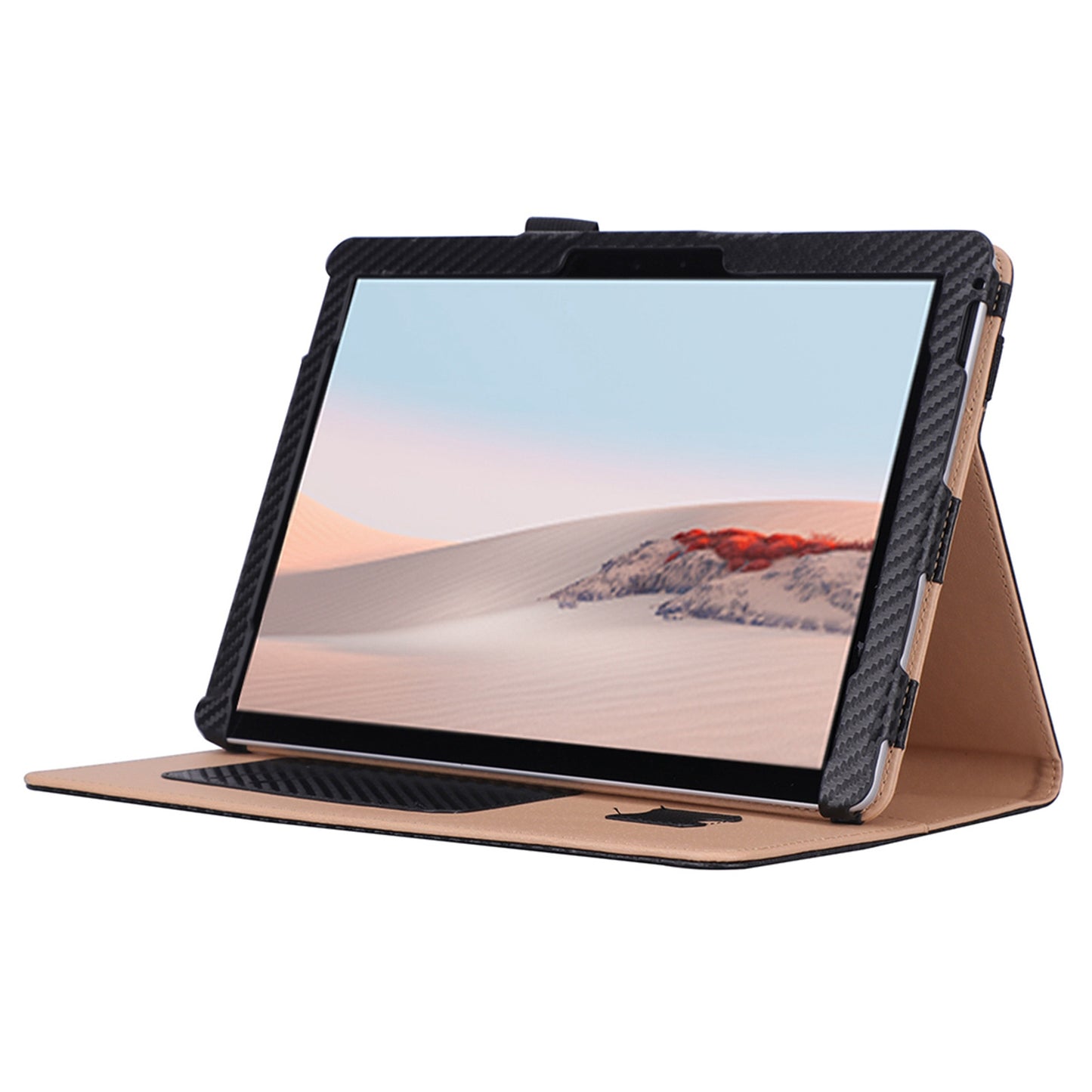 For Microsoft Surface Go 2/3 Carbon Fiber Texture PU Leather Folding Stand Case Card Slots Design Tablet Shell Cover with Hand Band and Pencil Holder