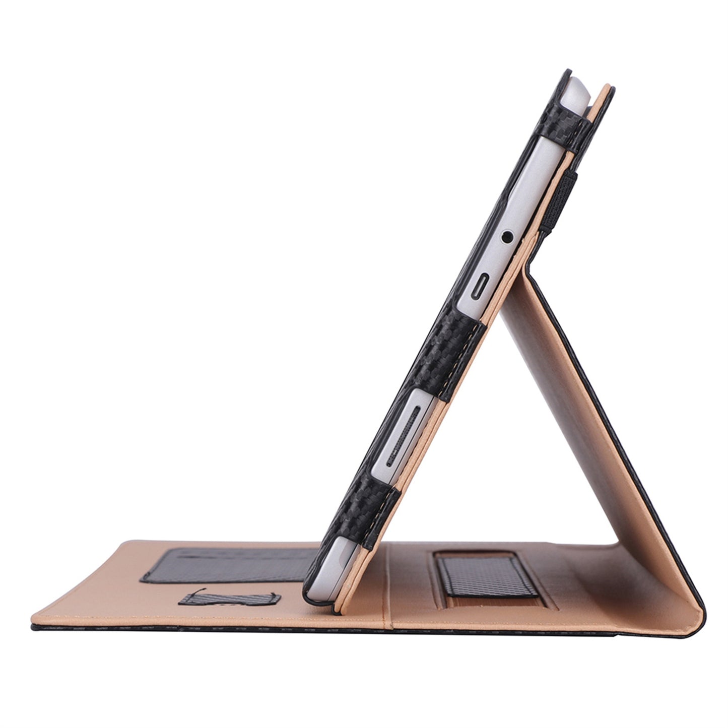 For Microsoft Surface Go 2/3 Carbon Fiber Texture PU Leather Folding Stand Case Card Slots Design Tablet Shell Cover with Hand Band and Pencil Holder