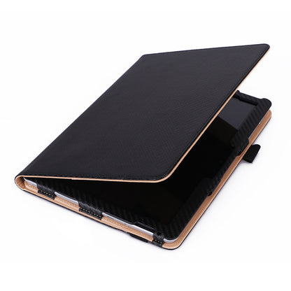 For Microsoft Surface Go 2/3 Carbon Fiber Texture PU Leather Folding Stand Case Card Slots Design Tablet Shell Cover with Hand Band and Pencil Holder