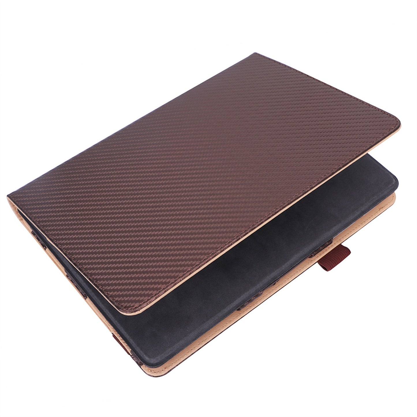 For Microsoft Surface Go 2/3 Carbon Fiber Texture PU Leather Folding Stand Case Card Slots Design Tablet Shell Cover with Hand Band and Pencil Holder