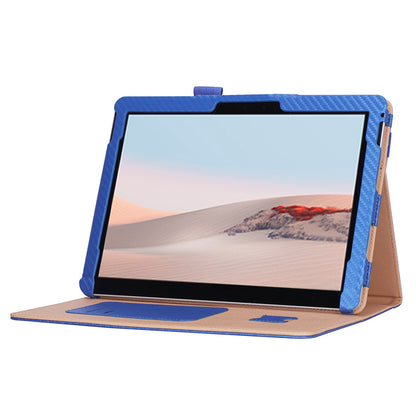 For Microsoft Surface Go 2/3 Carbon Fiber Texture PU Leather Folding Stand Case Card Slots Design Tablet Shell Cover with Hand Band and Pencil Holder