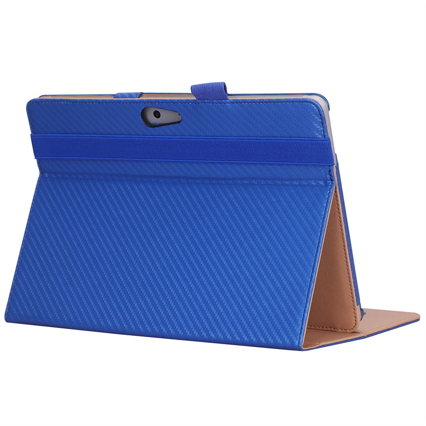 For Microsoft Surface Go 2/3 Carbon Fiber Texture PU Leather Folding Stand Case Card Slots Design Tablet Shell Cover with Hand Band and Pencil Holder