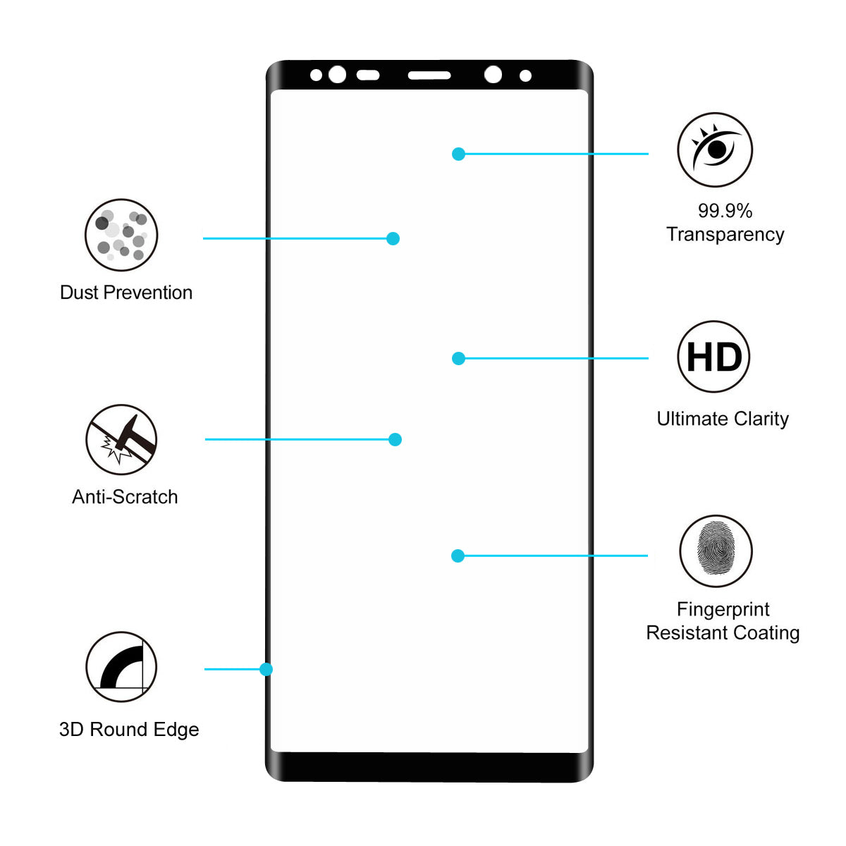 HAT PRINCE for Samsung Galaxy Note 8 3D Full Size Mobile Tempered Glass Screen Protector 0.26mm