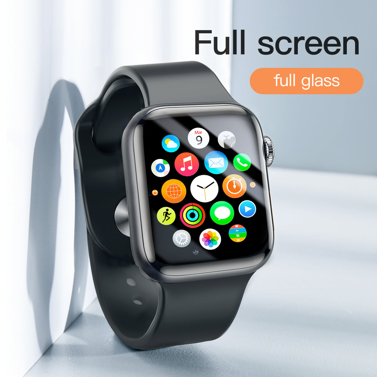 BASEUS 0.23mm 9H Full Size Curved Tempered Glass Screen Protector for Apple Watch Series 3 / 2 / 1 42mm- Black