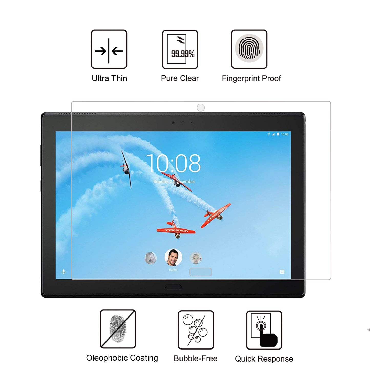 0.25mm 9H Full Size Tempered Glass Screen Protector Film (Arc Edge) for Lenovo Tab P10 10.1" Tablet