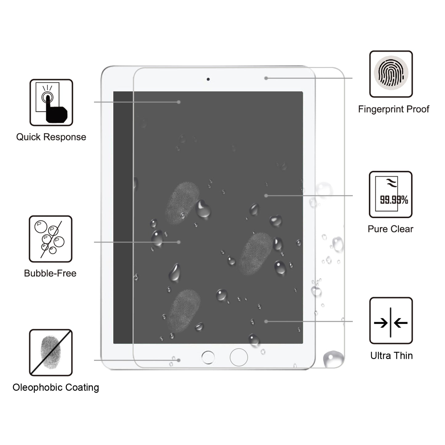 0.25mm Arc Edge 9H Full Screen Covering Tempered Glass Shield for iPad 9.7-inch (2018)/9.7-inch (2017)