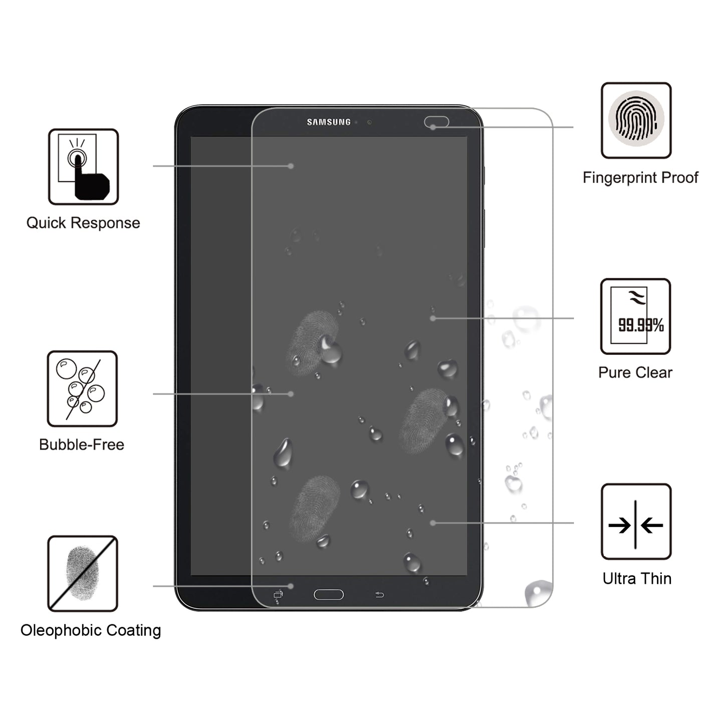 0.25mm Arc Edge 9H Full Screen Covering Tempered Glass Protection Film for Samsung Galaxy Tab A 10.1 (2016) T580