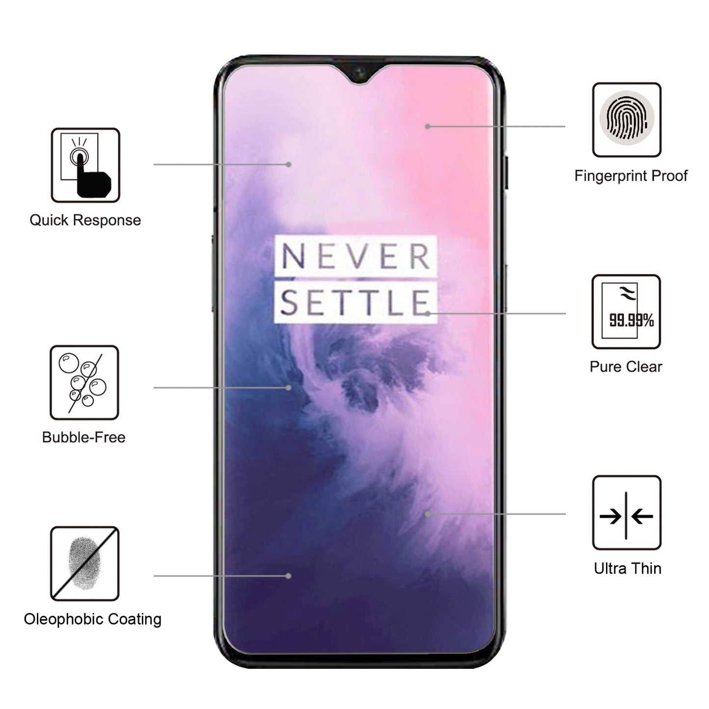 0.25mm Arc Edge 9H Tempered Glass Protector Anti-explosion for OnePlus 7