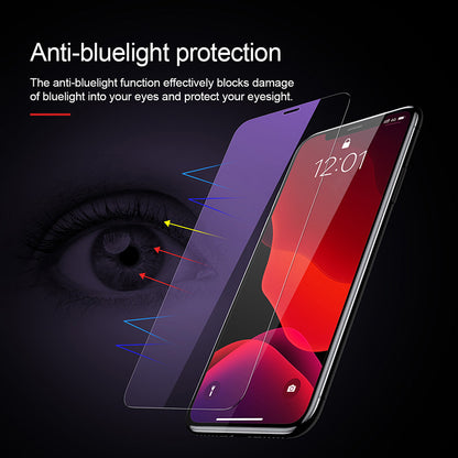 BASEUS 2 PCS 0.15mm Secondary Hardening Full-glass Anti-bluelight Tempered Glass Film+Installation Tool for iPhone 11 Pro 5.8 inch (2019) /XS/X