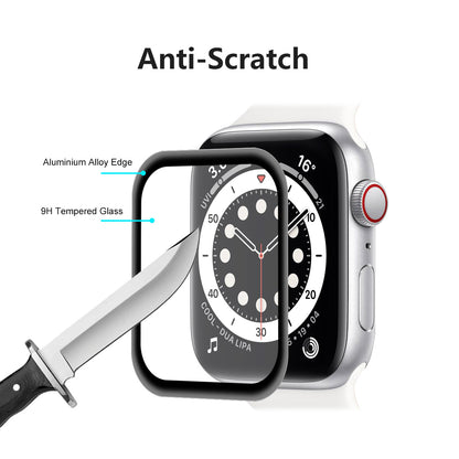 For Apple Watch Series 4 / 5 / 6 44mm / SE 44mm / SE (2022) 44mm HAT PRINCE 0.2mm 9H Full Size Tempered Glass Screen Shield [3D Aluminum Alloy Edge]