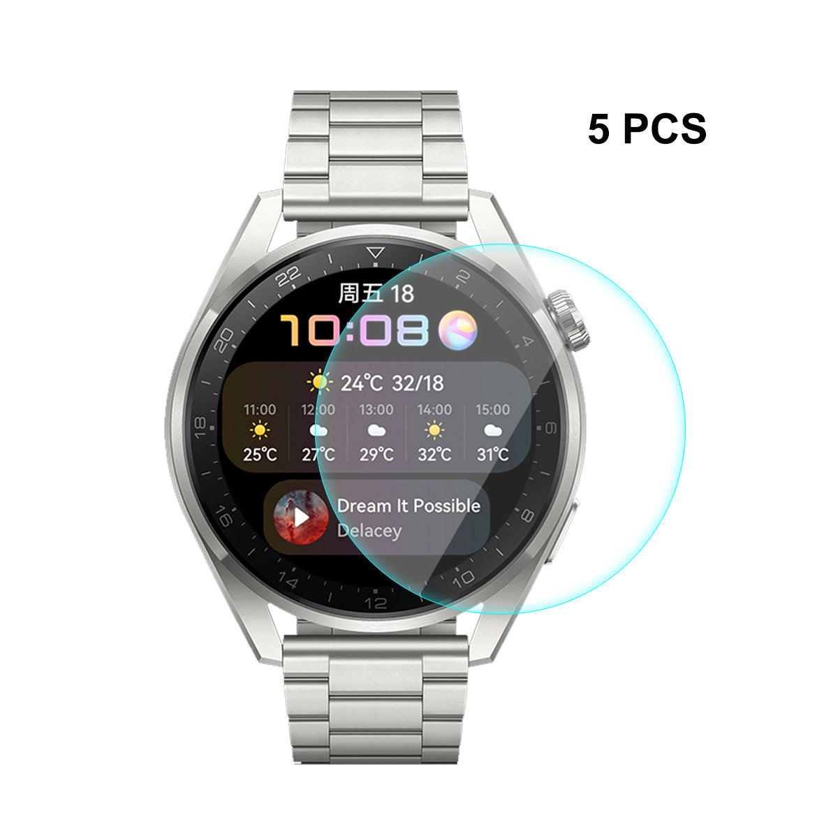 ENKAY HAT PRINCE 5Pcs/Pack 0.2mm 9H Hardness 2.15D Arc Edge Ultra Clear Tempered Glass Screen Film for Huawei Watch 3 Pro 48mm