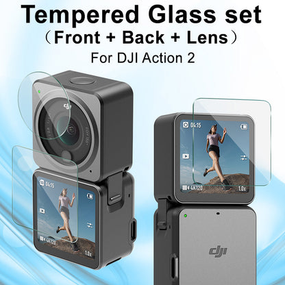 IMAK 1 Set Tempered Glass Explosion-proof Camera Front Screen + Rear Screen + Lens Protector Film Cover Kit for DJI Action 2