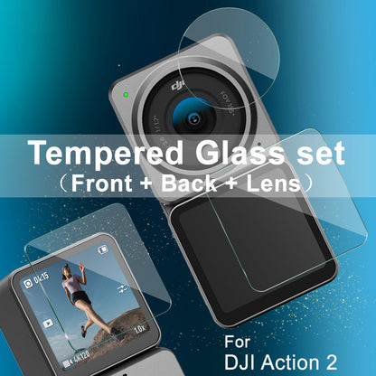 IMAK 1 Set Tempered Glass Explosion-proof Camera Front Screen + Rear Screen + Lens Protector Film Cover Kit for DJI Action 2