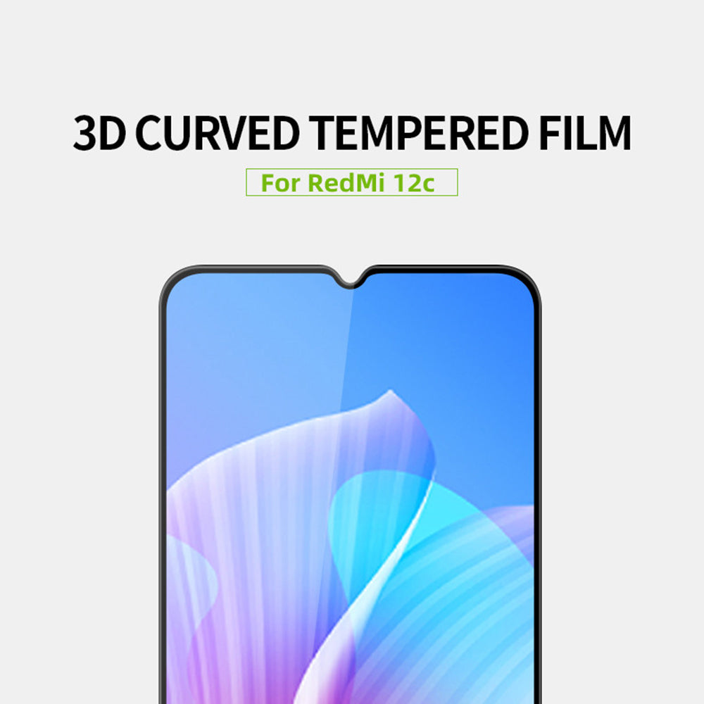 MOFI JK 3D Tempered Glass Film-1 for Xiaomi Redmi 12C 4G Curved Shatterproof Screen Protector Full Cover Full Glue HD High Aluminium-silicon Glass Film