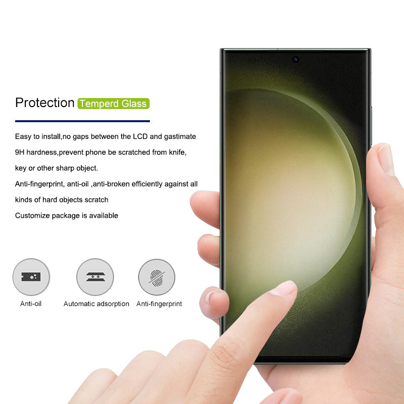 MOCOLO HD Screen Protector For Samsung Galaxy S23 Ultra , 3D Curved Edges Full Glue Anti-fingerprint Tempered Glass Film