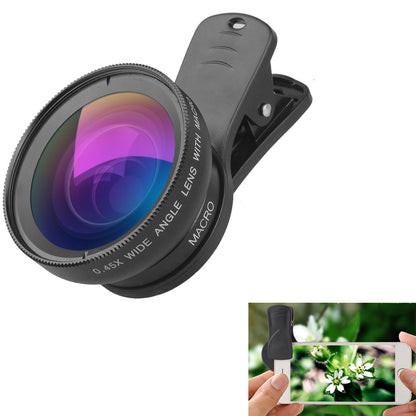 APEXEL 0.45x Universal Super Wide Angle 12.5x Macro SLR Effect External Camera Phone Lens