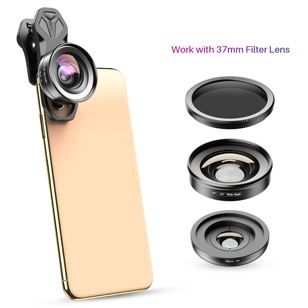 APEXEL APL-HB2IN1WM Phone Lens 2 in 1 Clip-on 10X Macro Lens + 120Â° Wide Angle Lens Kit