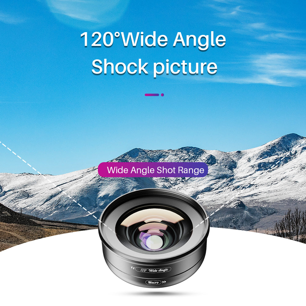 APEXEL APL-HB2IN1WM Phone Lens 2 in 1 Clip-on 10X Macro Lens + 120Â° Wide Angle Lens Kit